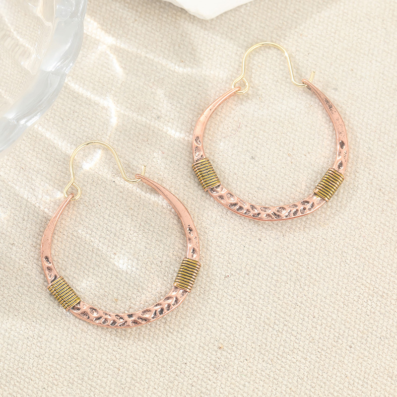 Vintage Copper Large Hoop Earrings, Hammered Design
